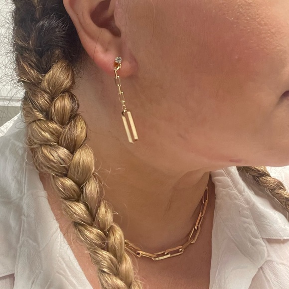 18k Gold Filled CZ Paperclip Long Earrings - Picture 2 of 7